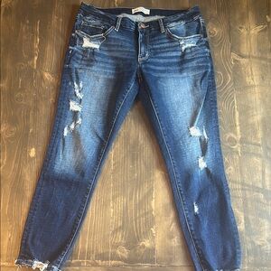 BKE Blue Skinny Jeans with Distressed Details
